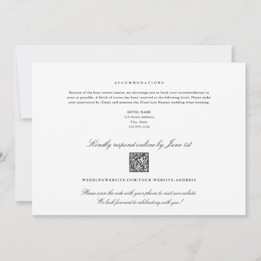 Seattle All-in-One QR code Black and White Wedding 招待状 (裏面)