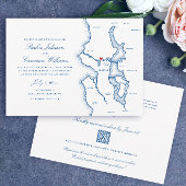 Seattle All-in-One QR code RSVP Blue Wedding 招待状