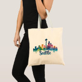 Seattle City watercolor Skyline トートバッグ (正面(商品))