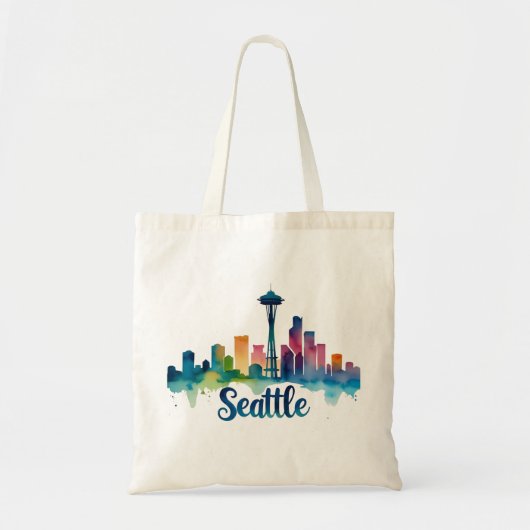 Seattle City watercolor Skyline トートバッグ (正面)