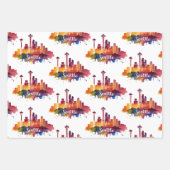 Seattle City watercolor Skyline ラッピングペーパーシート (正面2)
