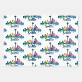 Seattle City watercolor Skyline ラッピングペーパーシート (正面)