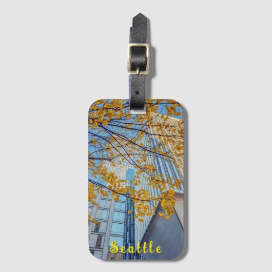 Seattle Cityscape Vibrant Autumn ラゲッジタグ (正面縦)