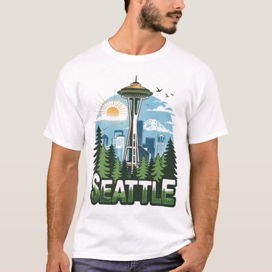 Seattle Cute Funny T-Shirt Gift For Him Her Machin Tシャツ (正面)