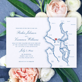 Seattle Lake Washington Map Elegant Navy Wedding 招待状