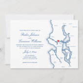 Seattle Lake Washington Map Elegant Navy Wedding 招待状 (正面)