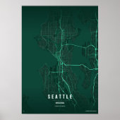 Seattle Map Print Washington City Wall Art Gift ポスター (正面)