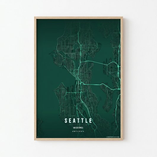 Seattle Map Print Washington City Wall Art Gift ポスター