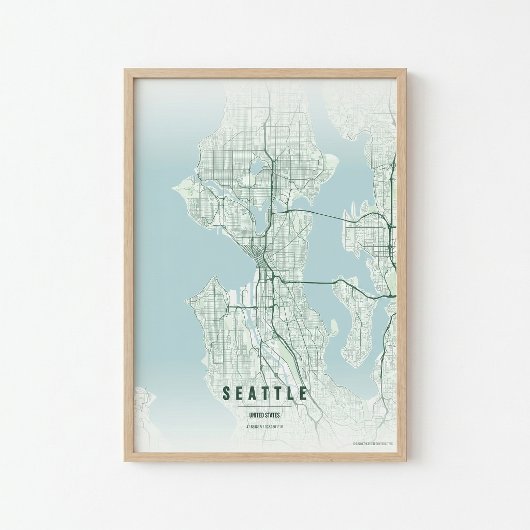 Seattle Map Print Washington City Wall Art Gift ポスター