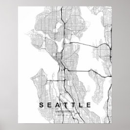 Seattle Minimalist Map (Black & White) ポスター