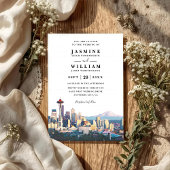 SEATTLE Skyline Destination Modern QR Code Wedding 招待状