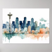 Seattle Skyline in Watercolor hues ポスター (正面)