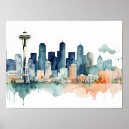 Seattle Skyline in Watercolor hues ポスター
