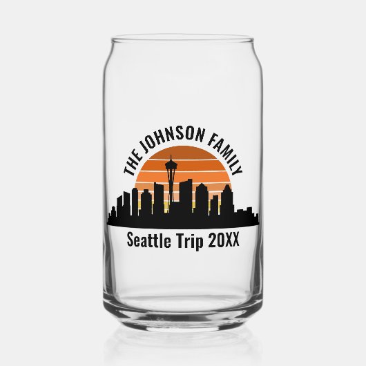 Seattle Skyline Sunset Custom Family Trip ガラス缶 (正面)