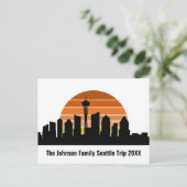 Seattle Skyline Sunset Custom Family Trip ポストカード (スタンド正面)