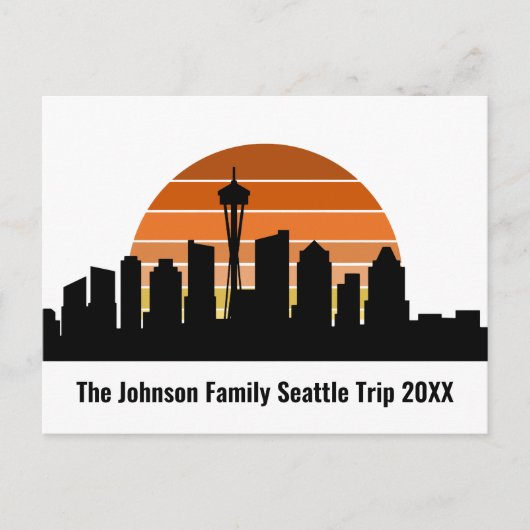 Seattle Skyline Sunset Custom Family Trip ポストカード (正面)