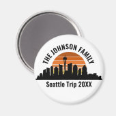 Seattle Skyline Sunset Custom Family Vacation マグネット (正面/裏面)