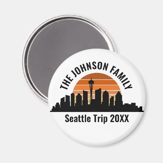 Seattle Skyline Sunset Custom Family Vacation マグネット (正面/裏面)