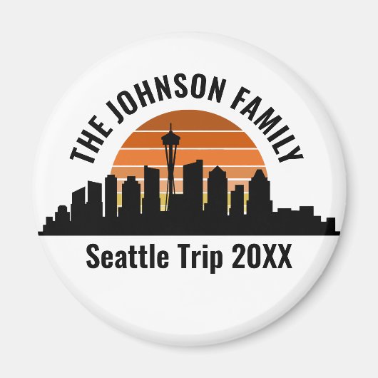 Seattle Skyline Sunset Custom Family Vacation マグネット (正面)