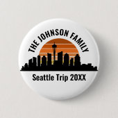 Seattle Skyline Sunset Custom Family Vacation 缶バッジ (正面)