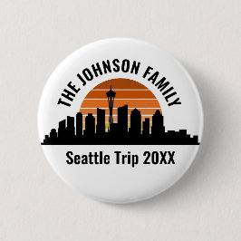 Seattle Skyline Sunset Custom Family Vacation 缶バッジ