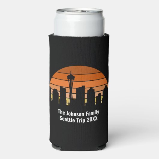 Seattle Skyline Sunset Personalized スリム缶クーラー (Seltzer裏面)