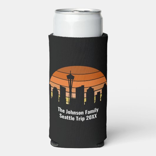 Seattle Skyline Sunset Personalized スリム缶クーラー (Seltzer正面)