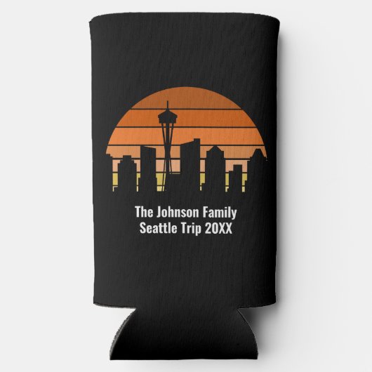 Seattle Skyline Sunset Personalized スリム缶クーラー (裏面)