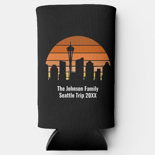 Seattle Skyline Sunset Personalized スリム缶クーラー (正面)