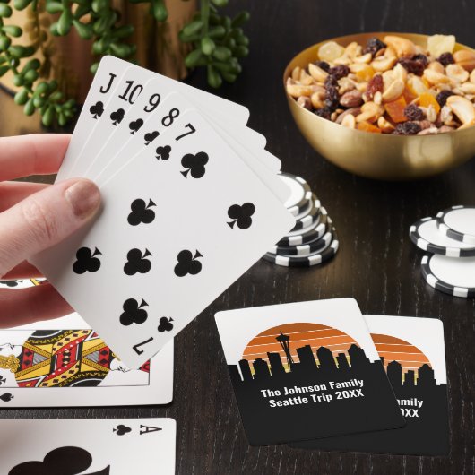 Seattle Skyline Sunset Trip Keepsake Personalized トランプ (インサイチュ)