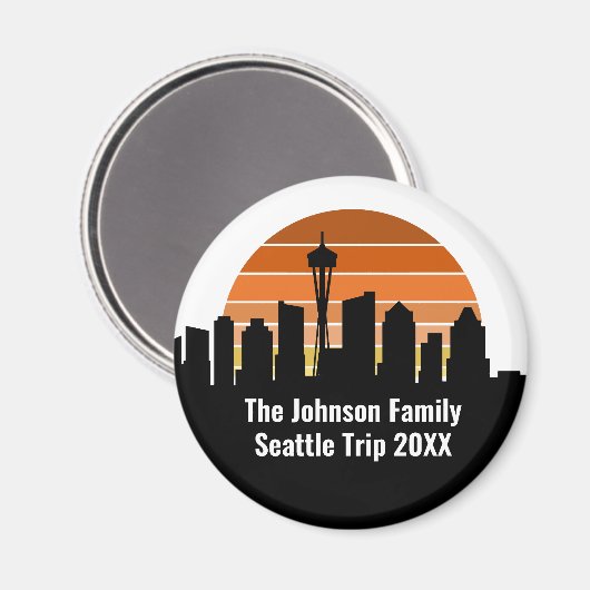 Seattle Skyline Sunset Trip Keepsake Personalized マグネット (正面/裏面)