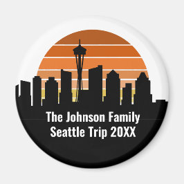 Seattle Skyline Sunset Trip Keepsake Personalized マグネット