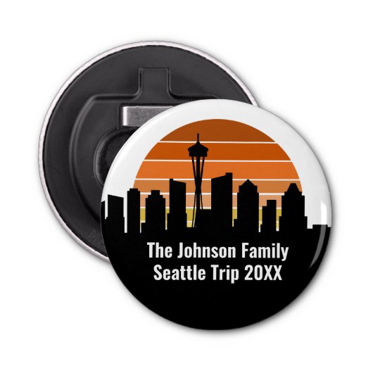 Seattle Skyline Sunset Trip Keepsake Personalized 栓抜き (正面)