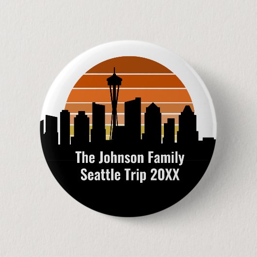 Seattle Skyline Sunset Trip Keepsake Personalized 缶バッジ (正面)