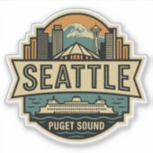 Seattle Skyline Washington USA Retro Badge シール (正面)