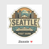 Seattle Skyline Washington USA Retro Badge シール (シート)