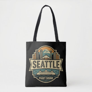 Seattle Skyline Washington USA Retro Badge トートバッグ
