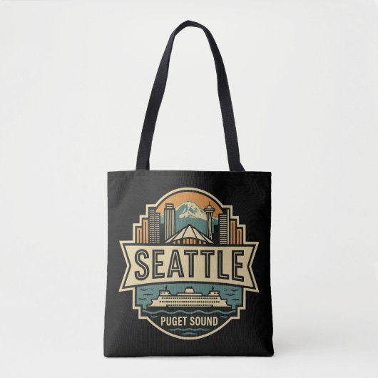 Seattle Skyline Washington USA Retro Badge トートバッグ (正面)