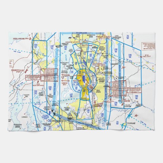 Seattle-Tacoma Airport Flyway Chart キッチンタオル (横)