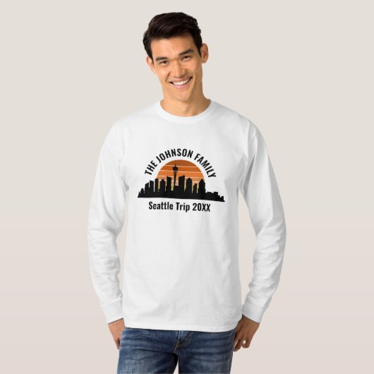 Seattle Trip Skyline Sunset Custom Long Sleeve Tシャツ (正面フル)