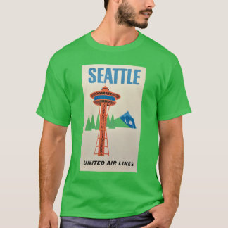 SEATTLE United Airlines Travel Poster SEATTLE Trav Tシャツ