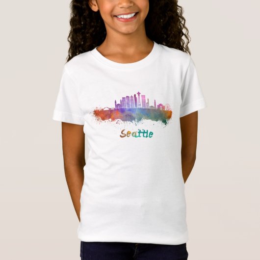 Seattle V2 skyline in watercolor Tシャツ (正面)