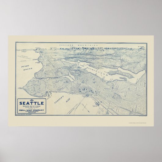 Seattle, WA Panoramic Map - 1925 ポスター (正面)