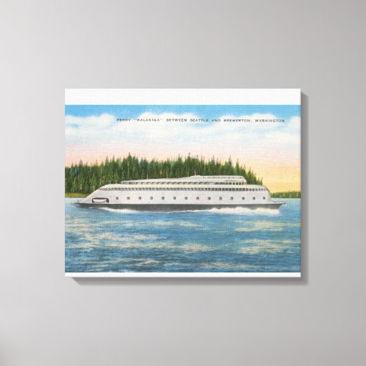 Seattle, WA - View of Kalakala Ferry on Puget キャンバスプリント (正面)