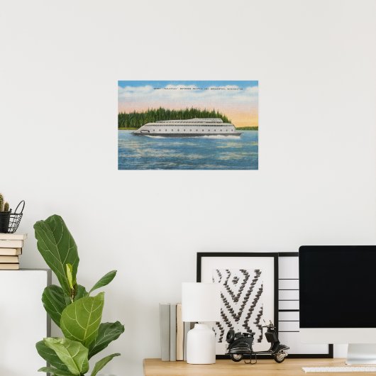 Seattle, WA - View of Kalakala Ferry on Puget ポスター (ホームオフィス)