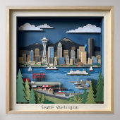 Seattle Washington America Layered Paper Art ポスター (正面)