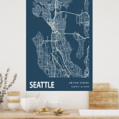 Seattle Washington Blueprint City Map Vintage ポスター (キッチン)