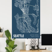 Seattle Washington Blueprint City Map Vintage ポスター (ホームオフィス)