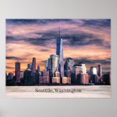 Seattle, Washington Cityscape, Labeled, ポスター (正面)