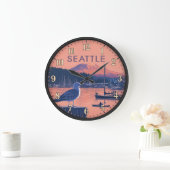 Seattle Washington Harbor Mount Rainier Sunset ラージ壁時計 (ホーム)